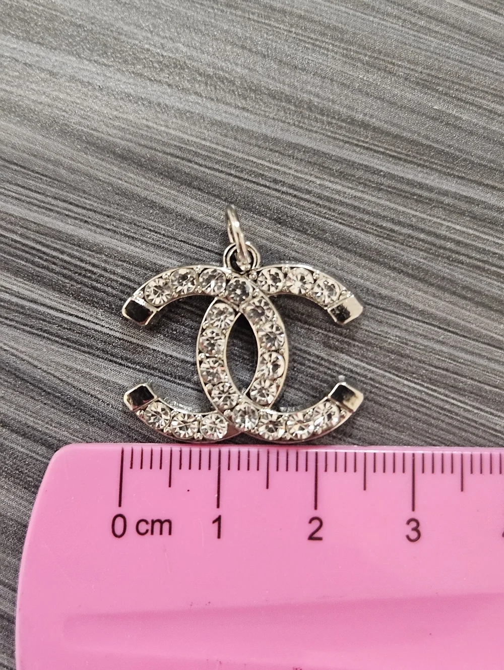 Chanel Stamped Replacement Pull Crystal-Embellished Double C Pendant In Silver